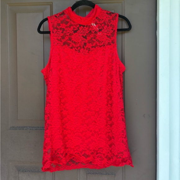 NY Collection Tops - NY Collection Vibrant Red Lace Top